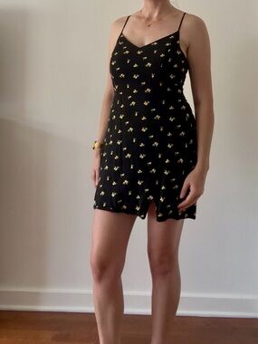Hollister Black Mini Slip Dress with Yellow Floral Print